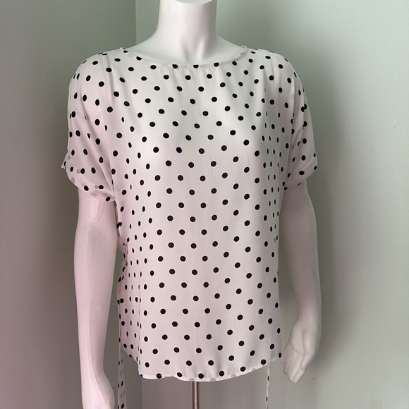 Express Black and White Polka Dot Belted Blouse XS - Picture 4 of 7